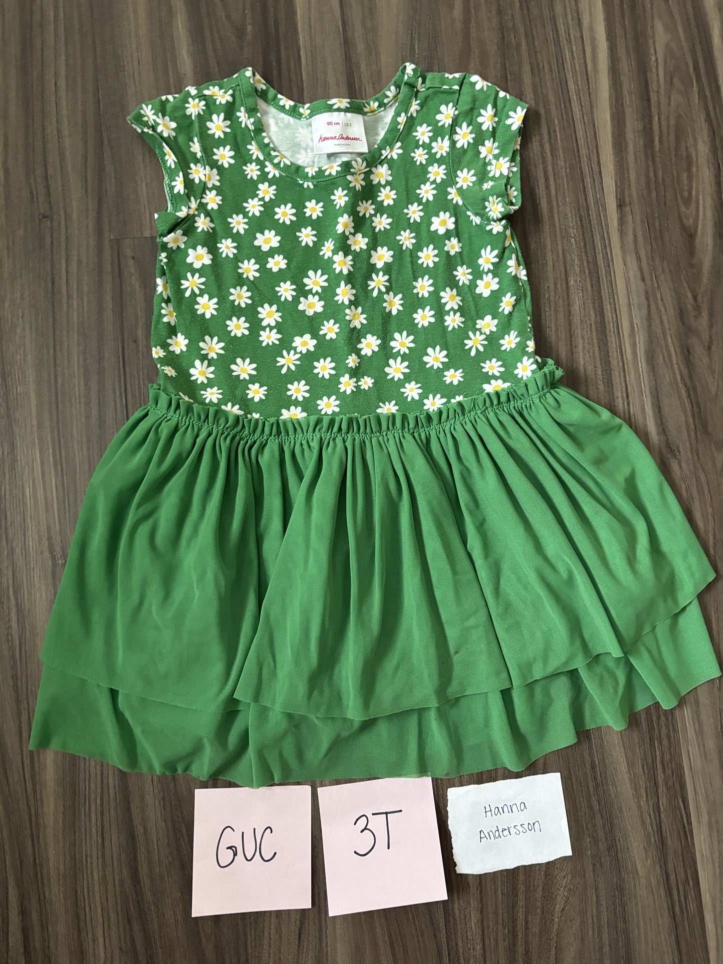 #77 - 3T GUC Hanna Andersson Green Floral Tutu Dress **A few small stains on tulle but not very noticeable when on**
