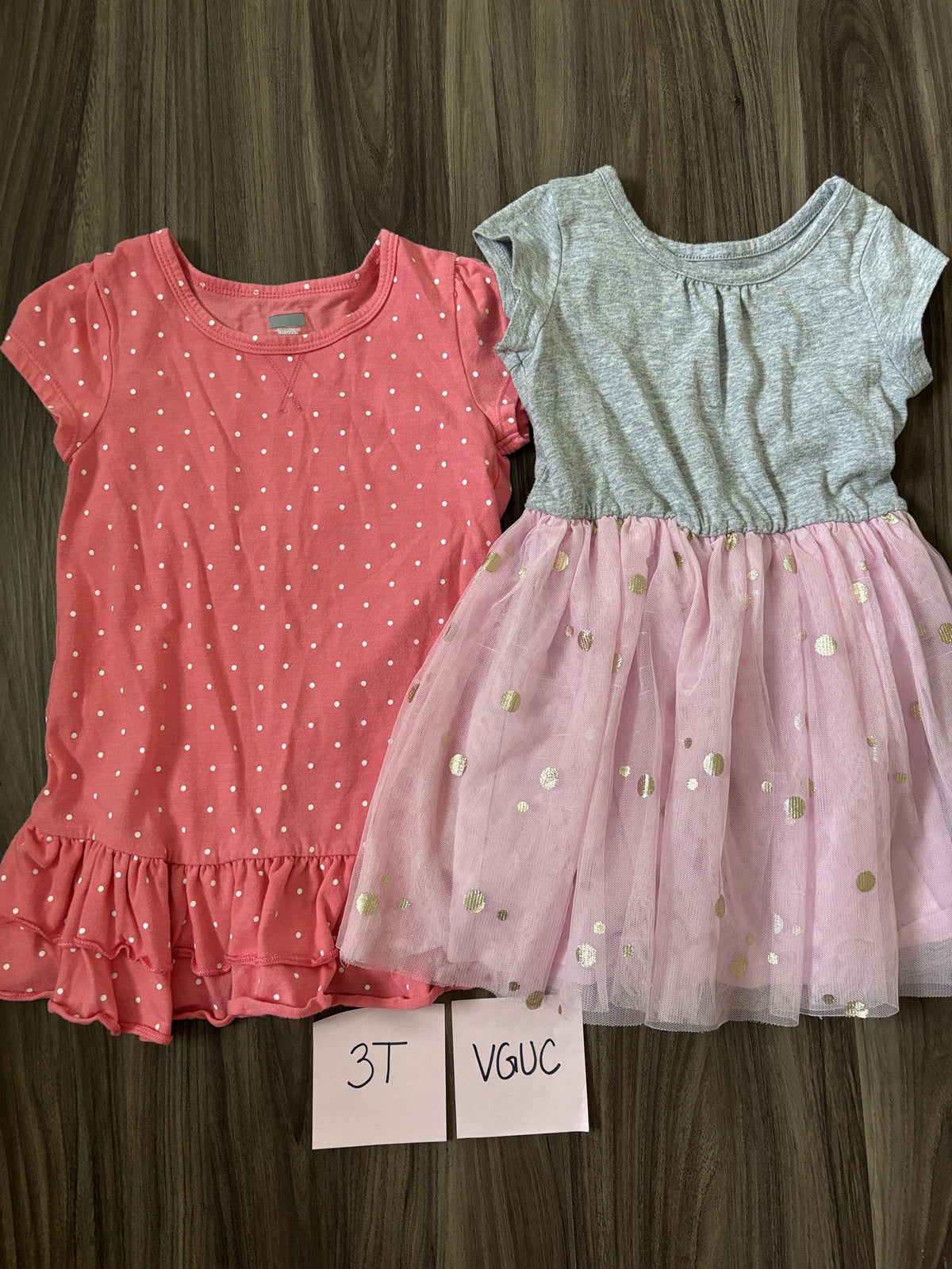 #138 - 3T VGUC (2) Dresses (Coral Dot + Pink Tutu)