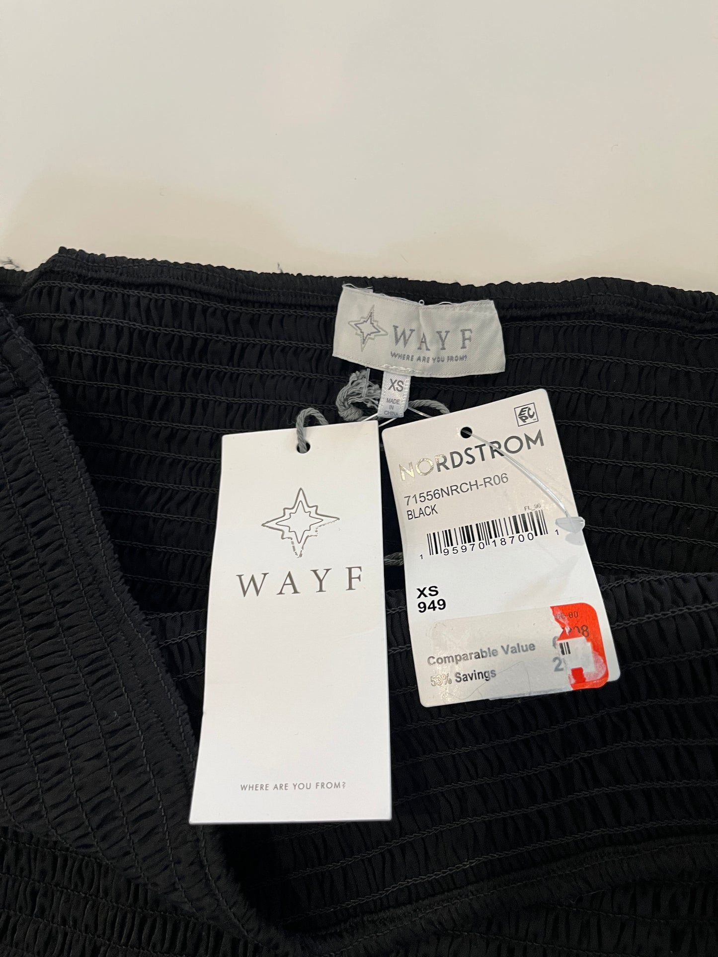137 Wayf brand from Nordstrom black off the shoulder stretch shirt size XS in women's