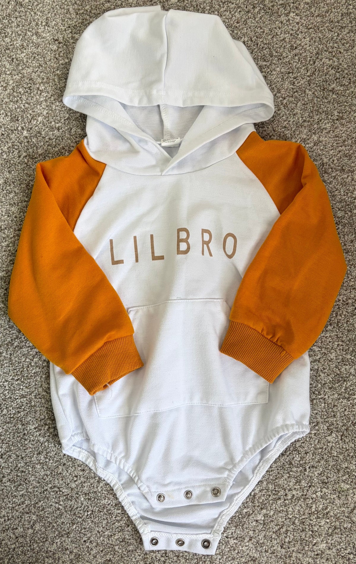 Seller #178 Size 18-24 mo Lil Bro long sleeve onesie with hood