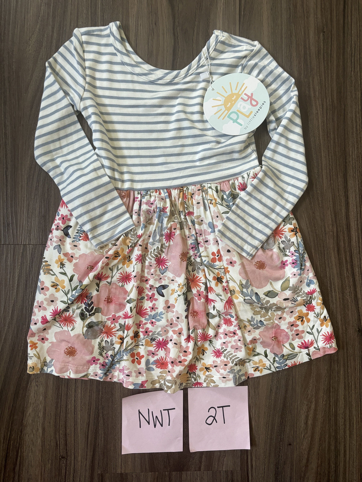 #138 - 2T NWT Bamboo (Little Sleepies) Mauve Meadow Stripe Dress