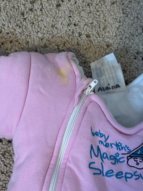 #210 Merlin Sleepsuit, 2 included, size small, 3-6 months, 12-18lbs