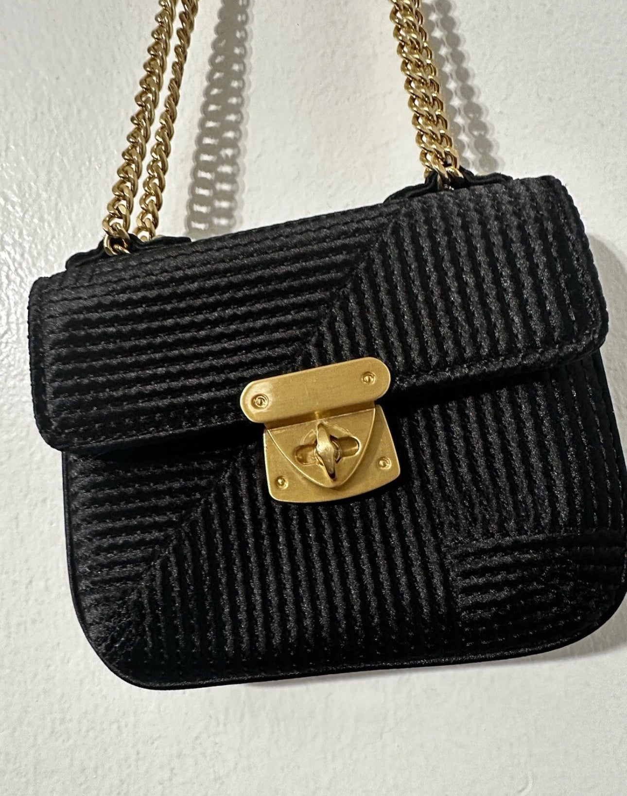 #111 Talbots Black Quilted Sateen Crossbody Mini Wallet Purse