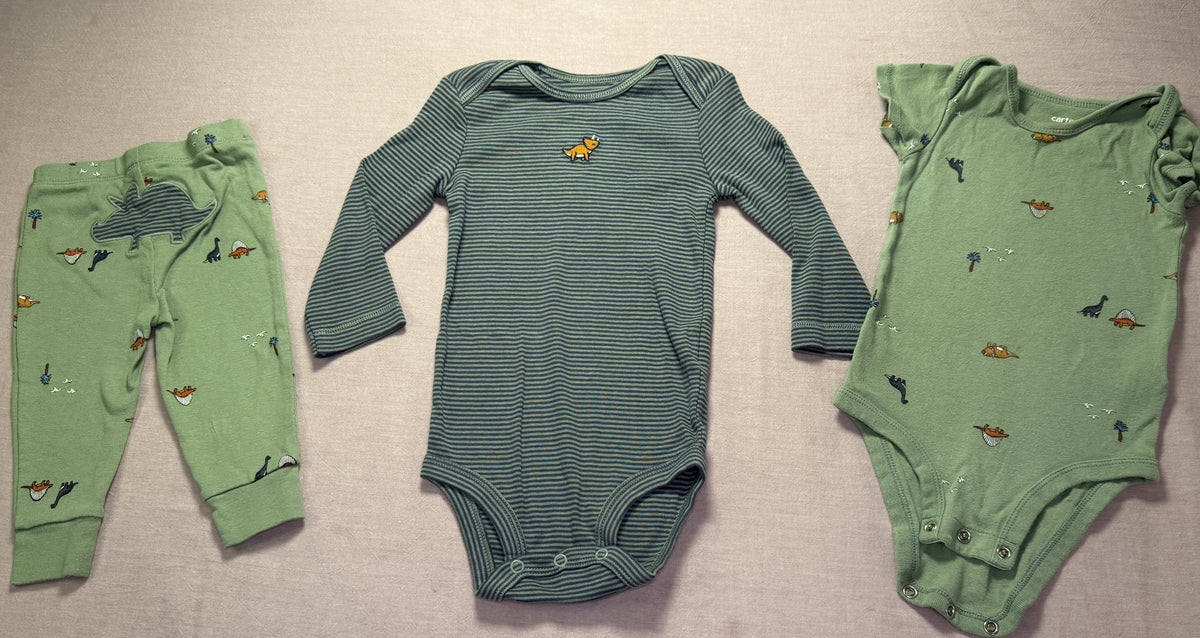 #103 9m Green Dino Onesie/Pants Bundle
