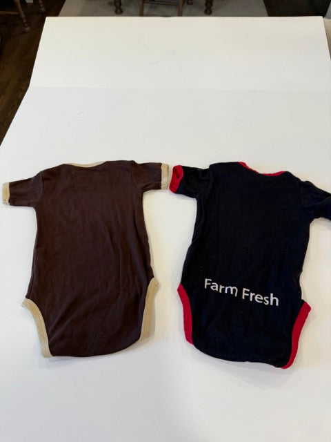 #9 - Lazy One - Brown Beever Teething and Brown Corn Fed Barn Onesies Boys SIZE 18M