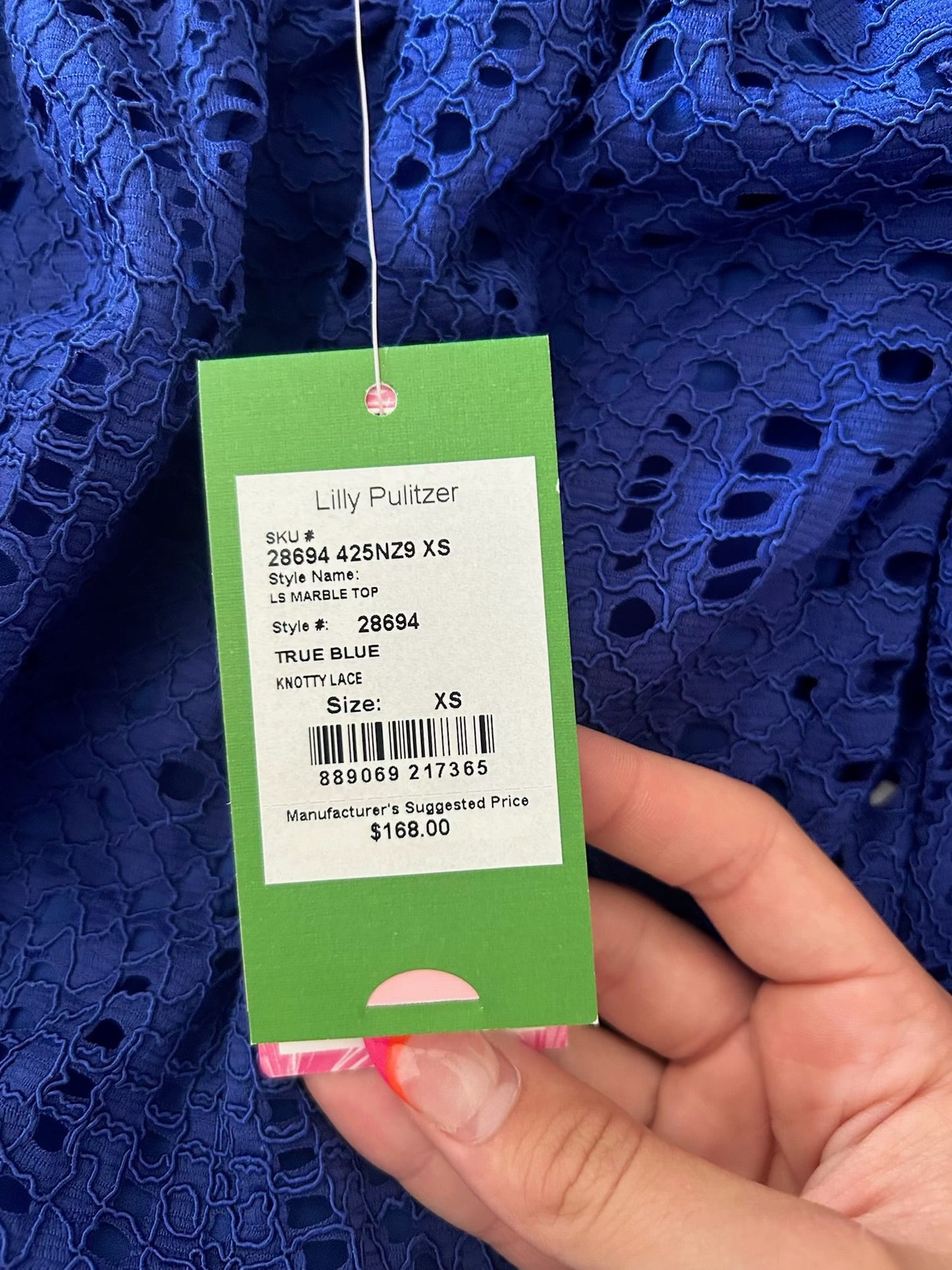 136 nwt XS Lilly blue lace shirt off shoulder - great for 4th!