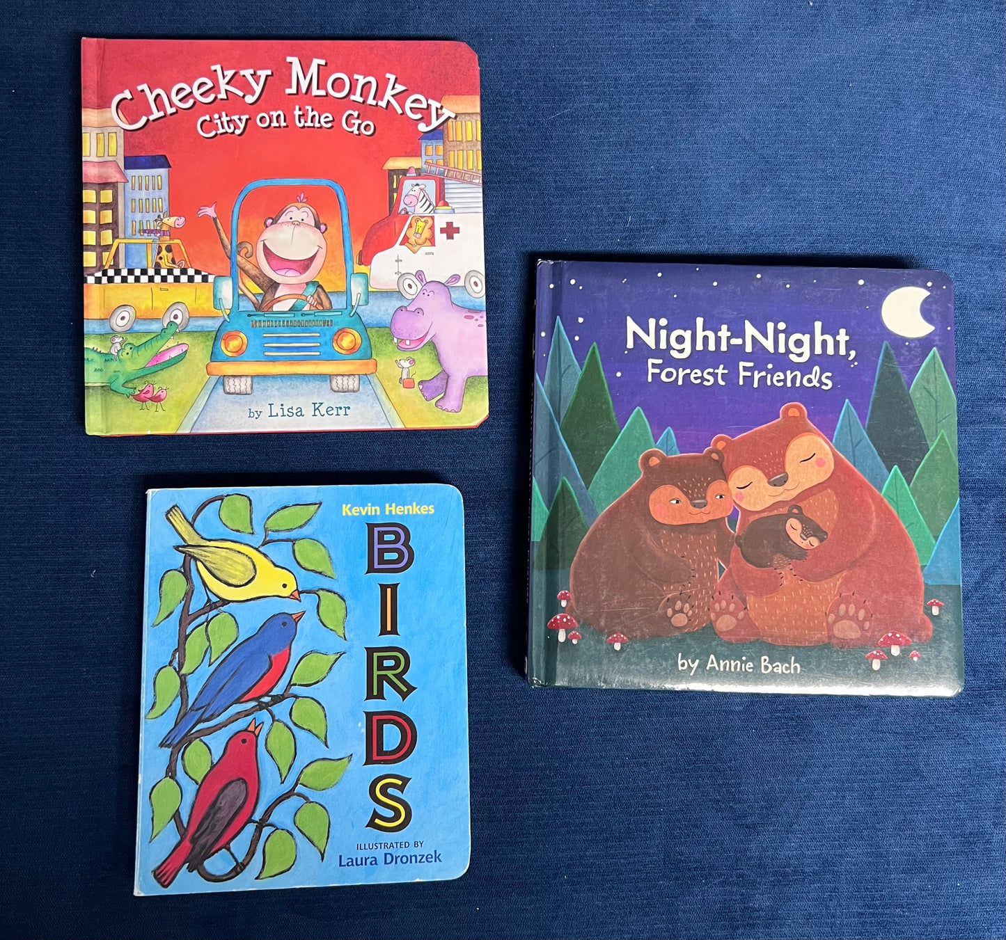 #66 Animal-themed board books for baby/toddlers: Birds, Cheeky Monkey on the Go, and Night-Night Forrest Friends