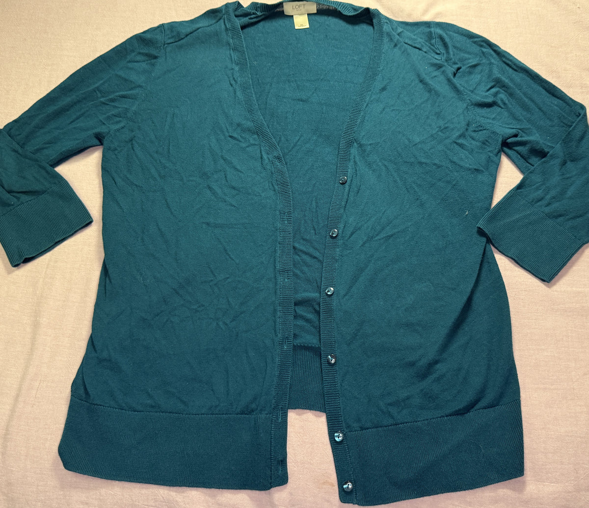 #103 XL Teals 3/4 Sleeve Cardigan