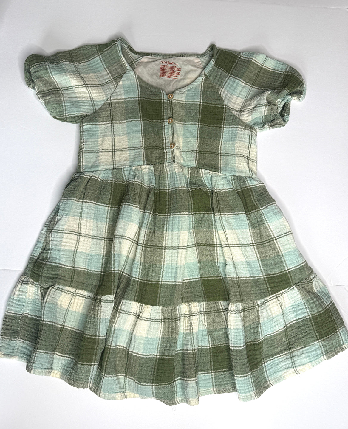 Seller 89 Girls Cat and Jack Size M (8) Blue and Green Checker Dress EUC