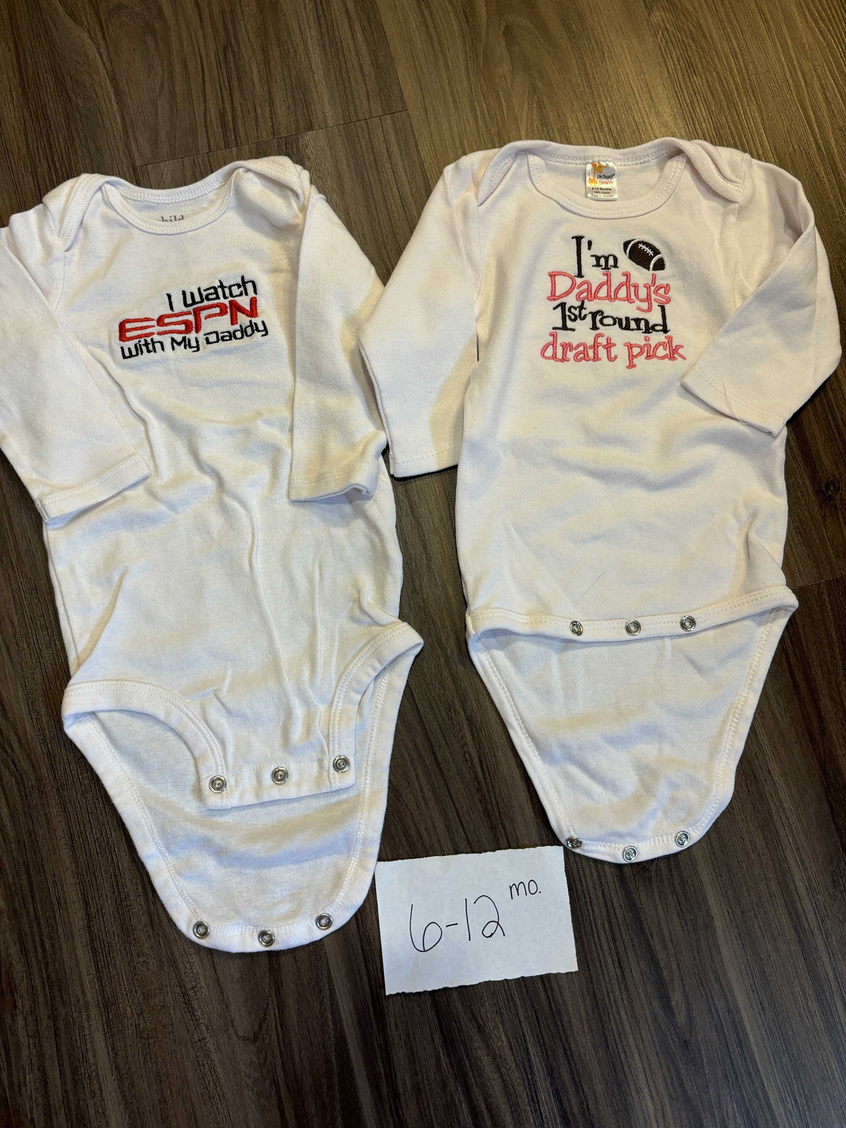 #138 - 6-12 Mo VGUC (2) Football Onesies (ESPN, Draft)