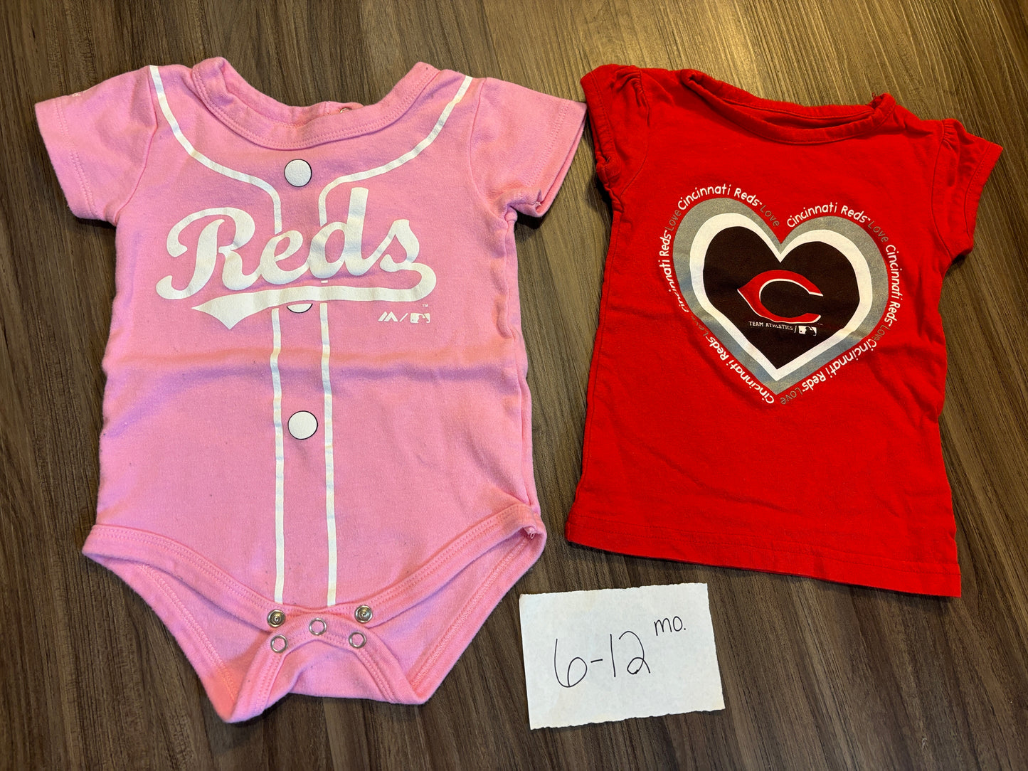 #138 - 6-12 Mo - VGUC Pink Reds Onesie + Reds Tshirt - PU 45236