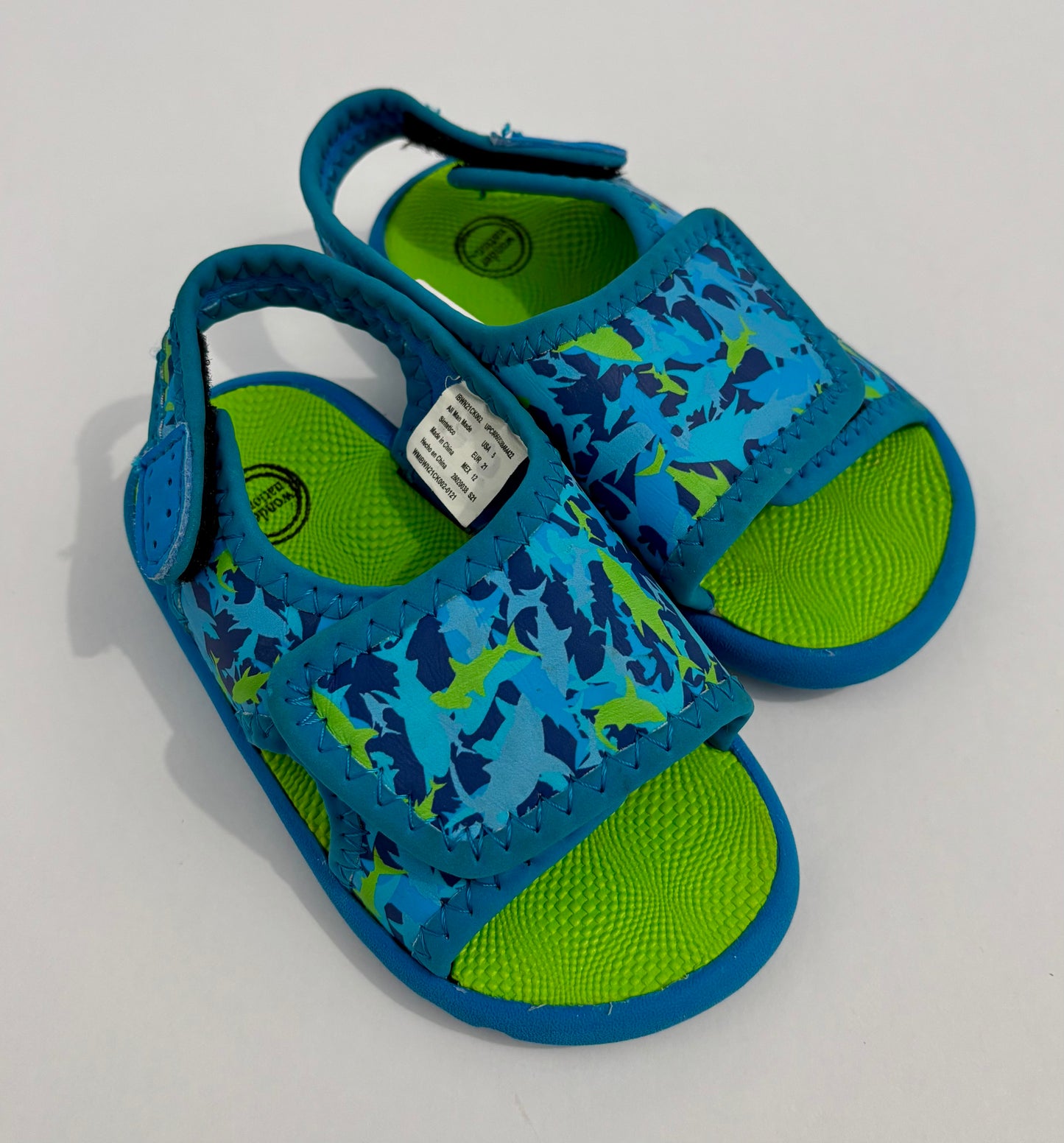 #132 - Wonder Nation: Blue/Green/Shark Water Sandals, Toddler Size 5