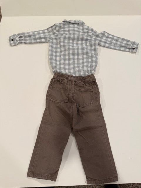 #9 - Carters - Grey/White Buffalo Check Button Down Onesie and Brown Pants Infant's SIZE 24M REDUCED