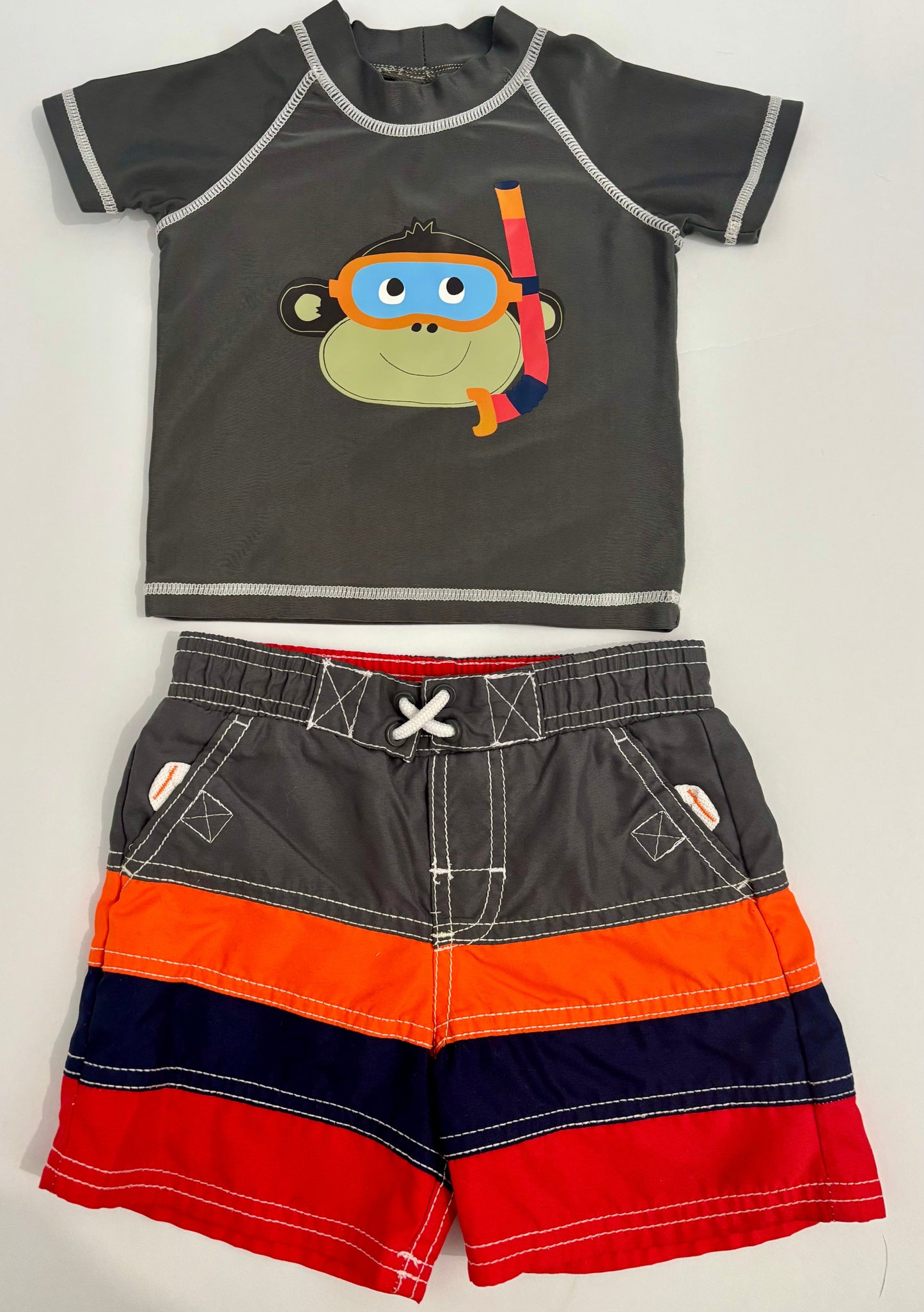#132 - REDUCED - Carter's: Striped Swim Shorts & Monkey Swim Shirt, 12M