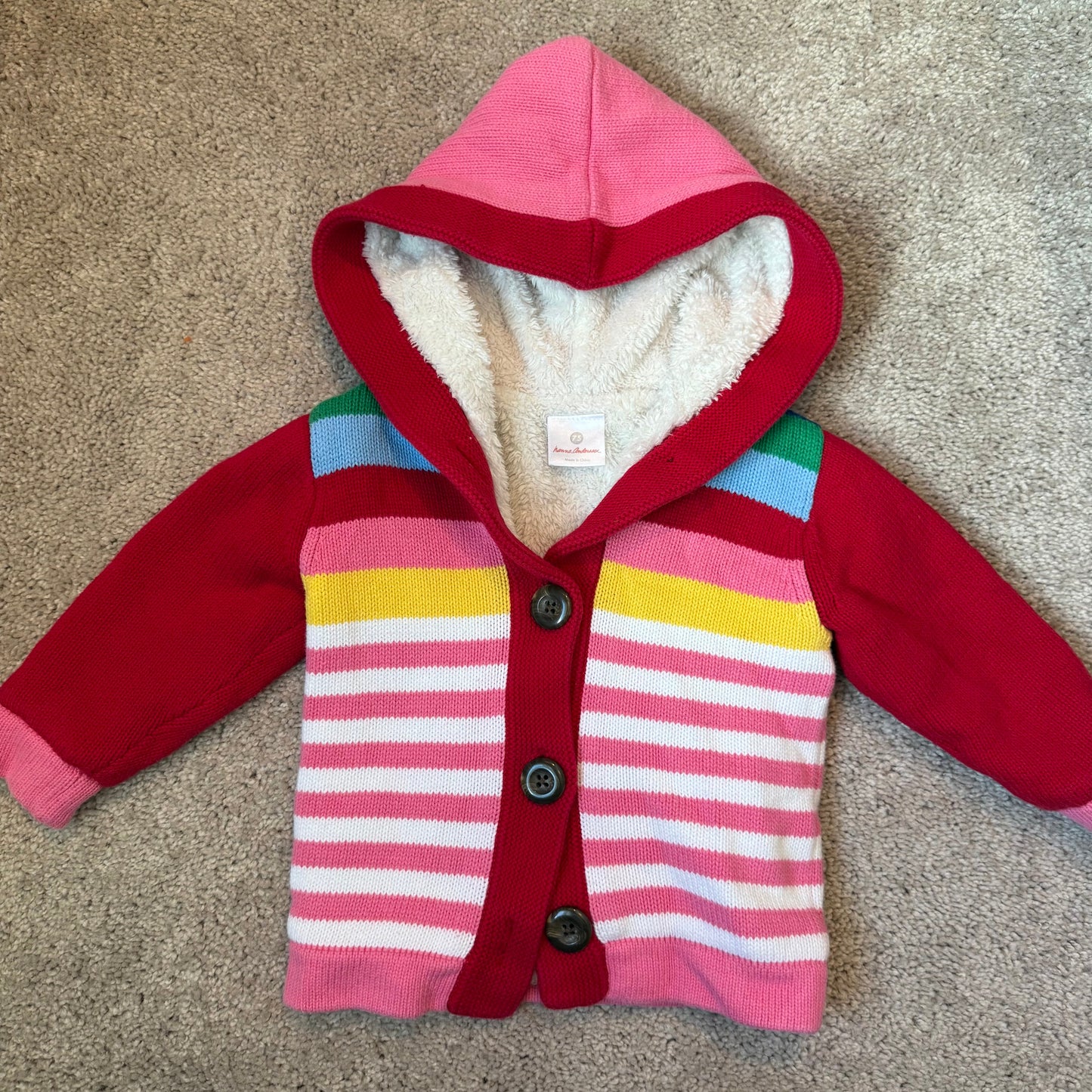 #139 Size 12-18M (75) Hanna Anderson Rainbow Fleece lined Coat