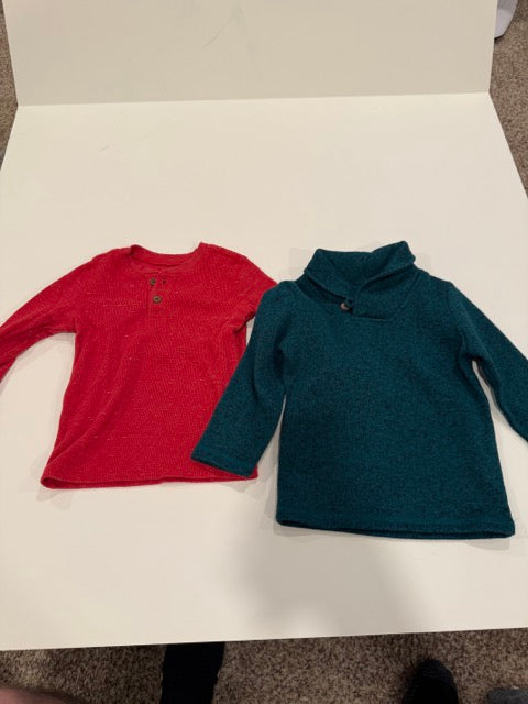#9 - Jumping Beans - Green Marbled Cowlneck Sweater and Red Waffle Longsleeve Shirt Toddler SIZE 2T REDUCED
