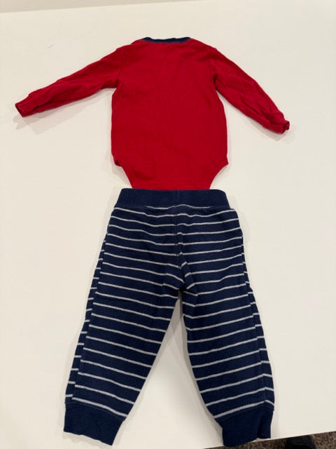 #9 - Carters - Red Longsleeve Future All Star Onesie and Navy Striped Pants Toddler SIZE 12M REDUCED