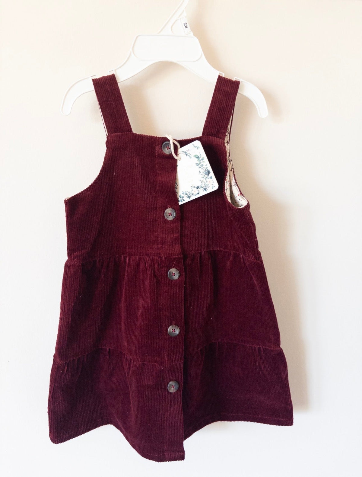 #36- girls Chelsea and violet maroon corduroy overall dress 24 mo NWT