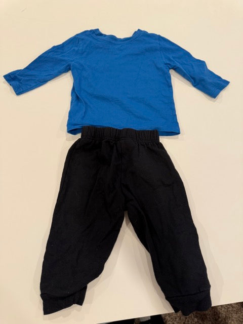#9 - Koala Kids - Grey Construction Print Sweatshirt & Pants and Blue Long Sleeve with Black Pants Toddler SIZE 12M