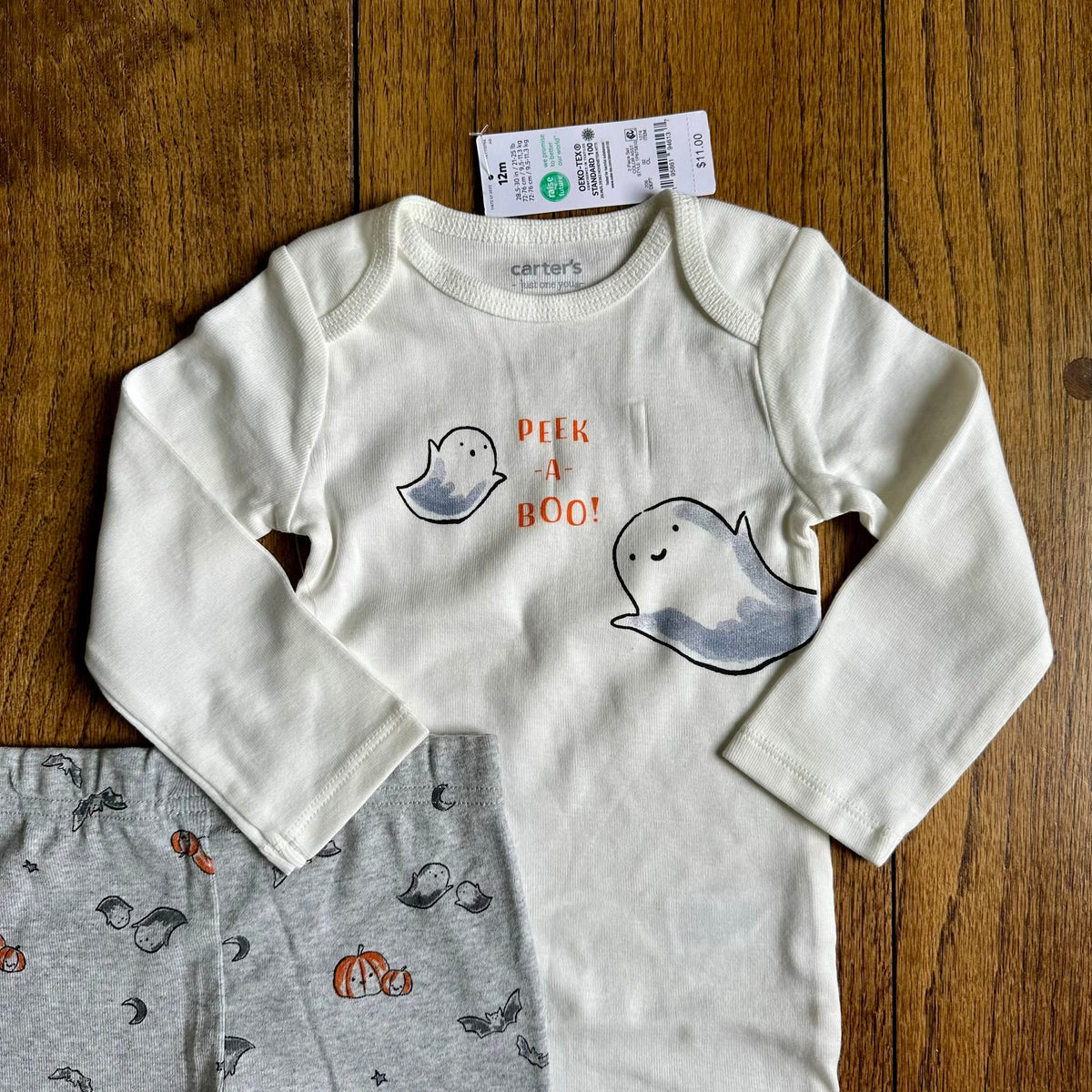 #113 NWT Carters Just One You "Peek a Boo" Ghost Halloween Outfit, size 12 months