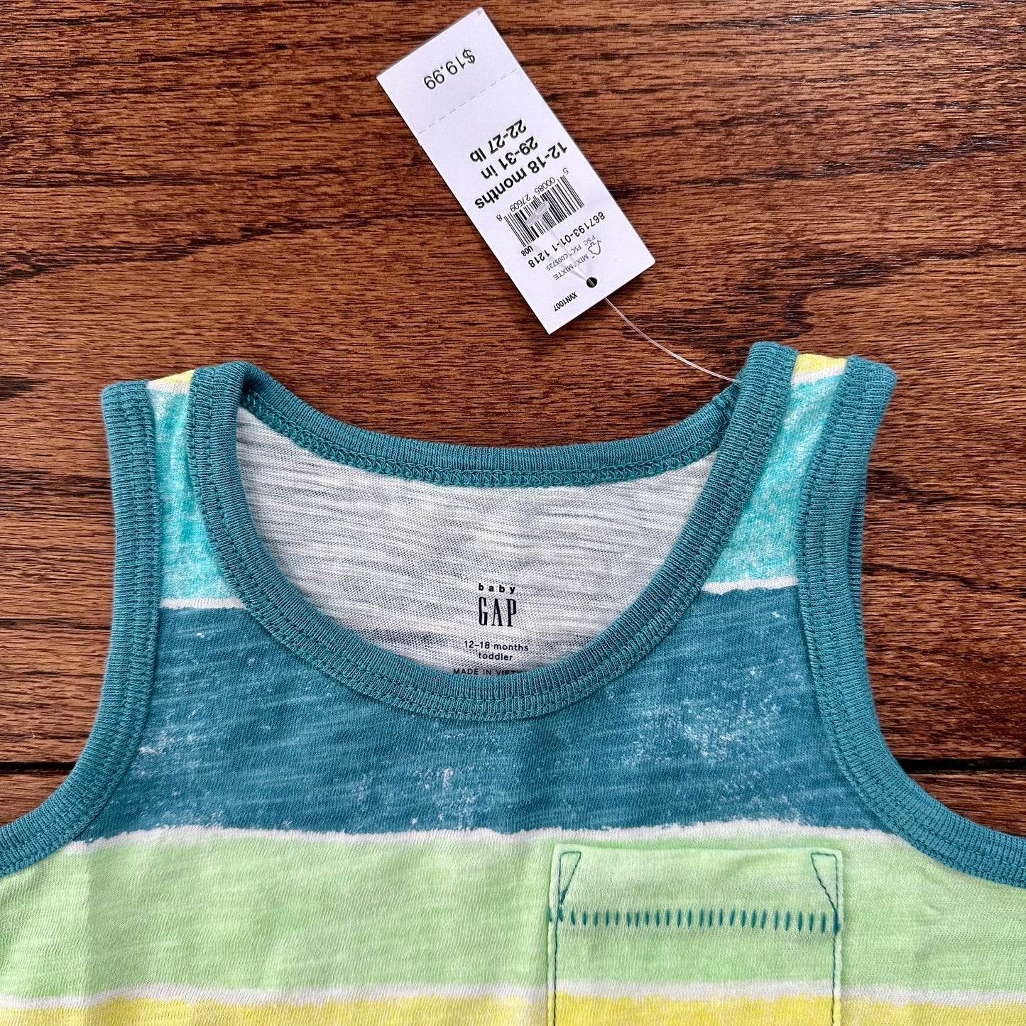 #95 NWT Boys Gap Blue and Green Striped Tank Top, size 12-18 months