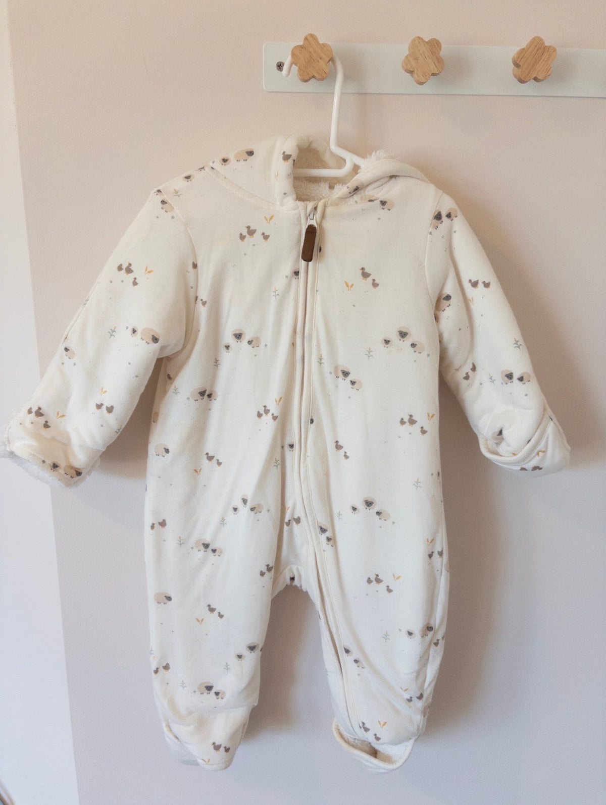 #36- girls H and M 6 month thick zip up coat with sheep EUC