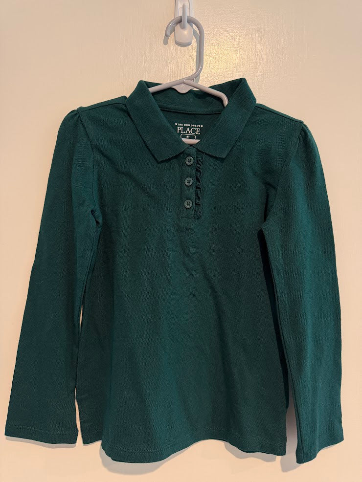 #9 Girls 5T Hunter Green Longsleeve Polo _ Washed Never Worn