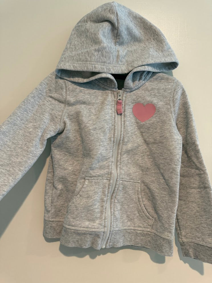 #9 Girls 5 Zip Up Jacket with Hood_Gray with Pink Heart Logo Detail