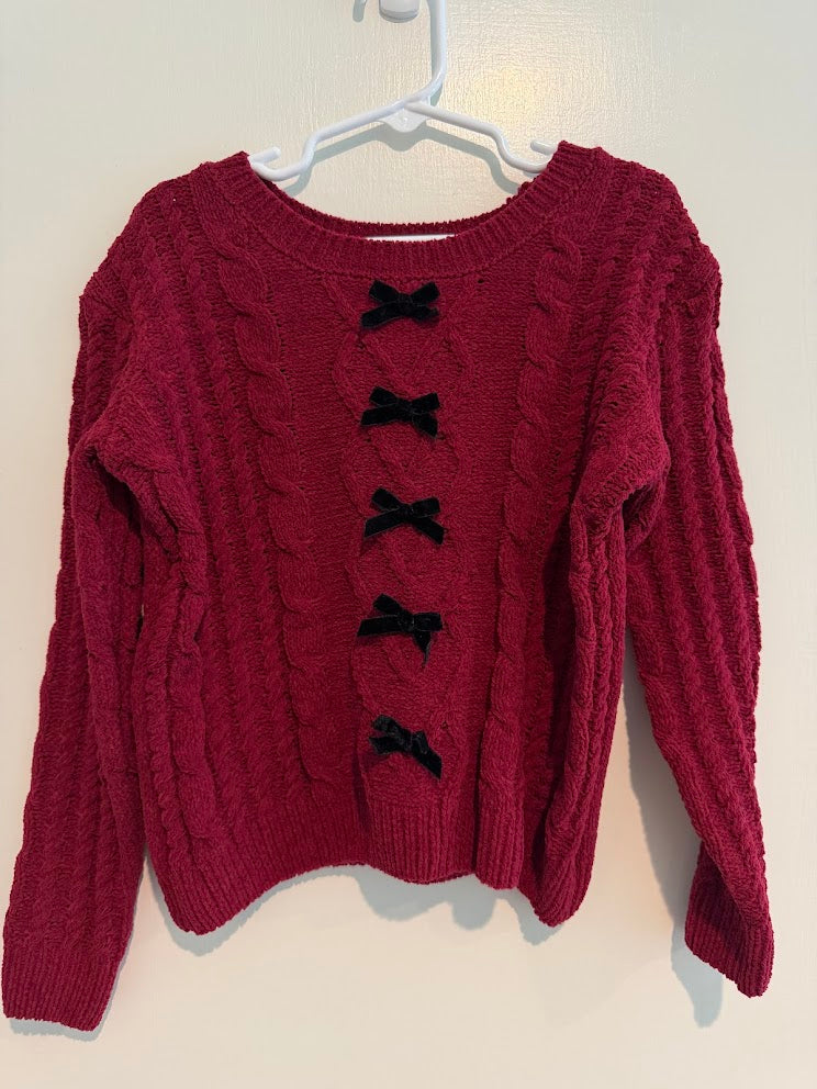 #9 Girls 5 Long Sleeve Sweater Bundle of 2 with Bow Details (Cream & Maroon)