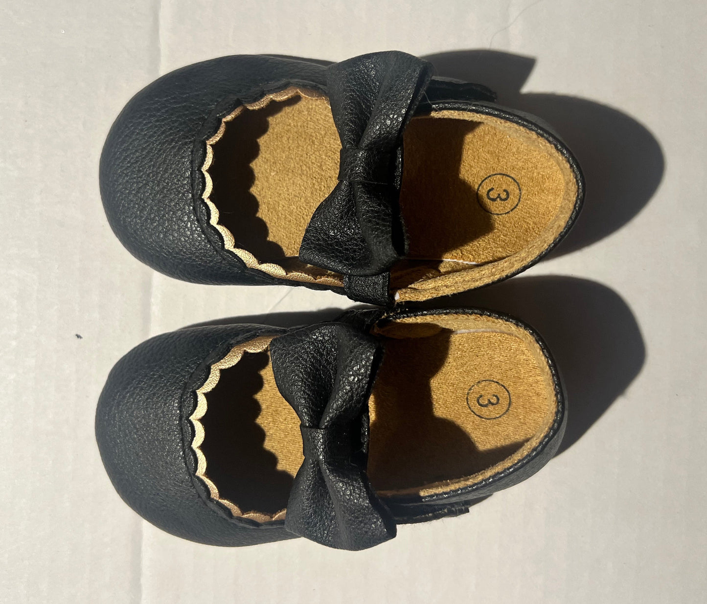 #98 Girls 3 black and gold dress shoes