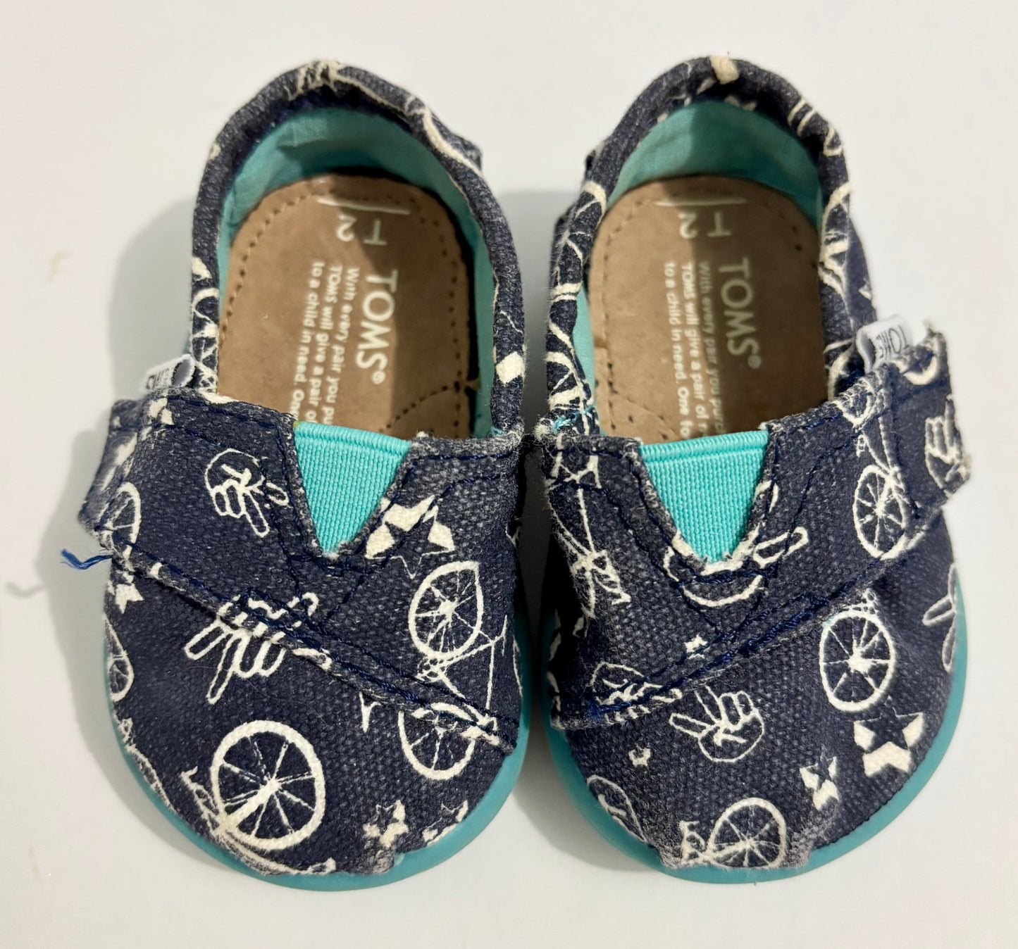 #132 - Toms: Canvas Tiny Alpargata Slip-Ons in Navy/Aqua, Size T2