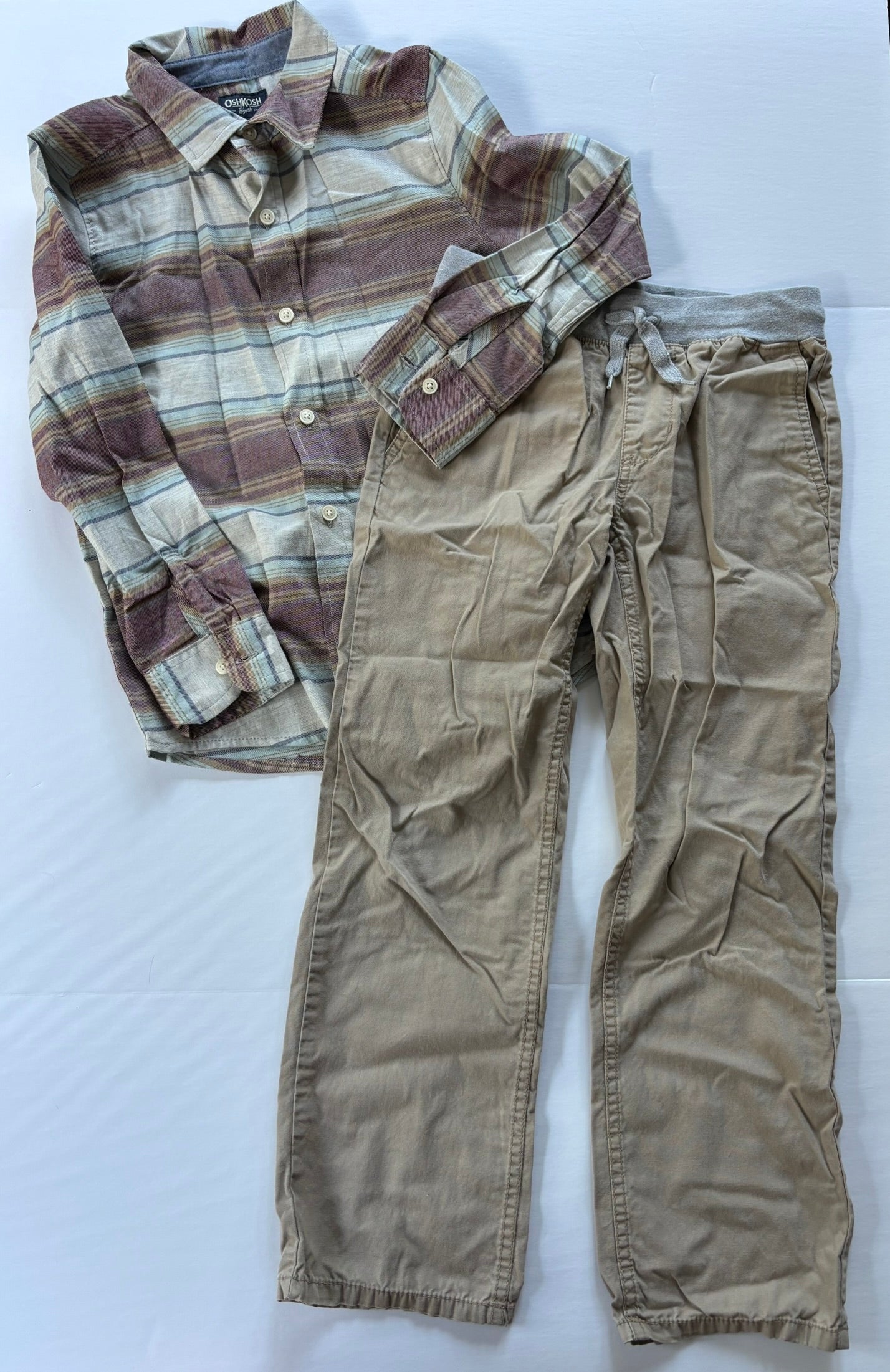 #101*REDUCED*OshKosh Striped Button Down Shirt Old Navy Khaki Pants Boys Size 8
