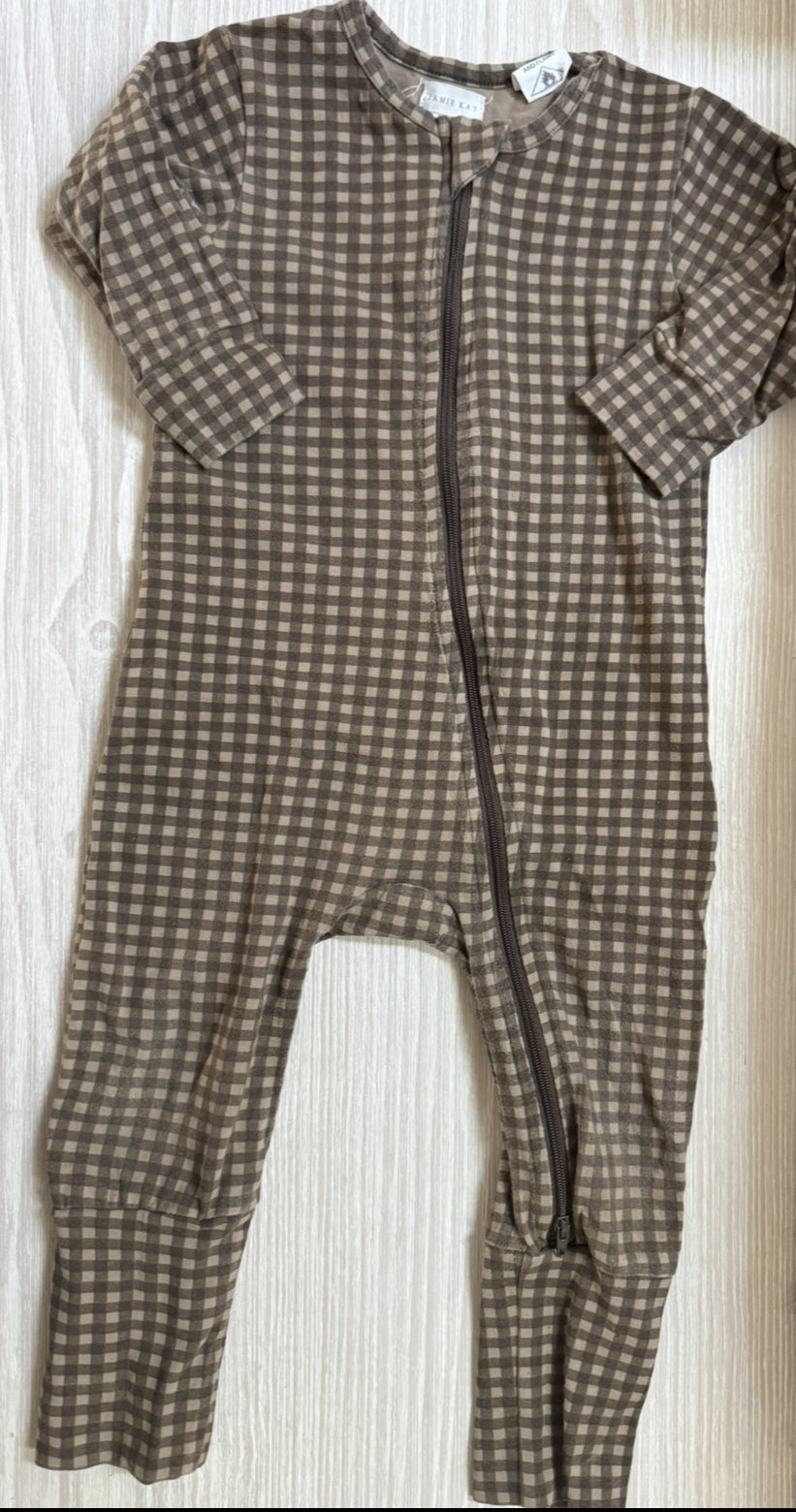 #207 Jamie Kay gingham footless romper size 6-12 months