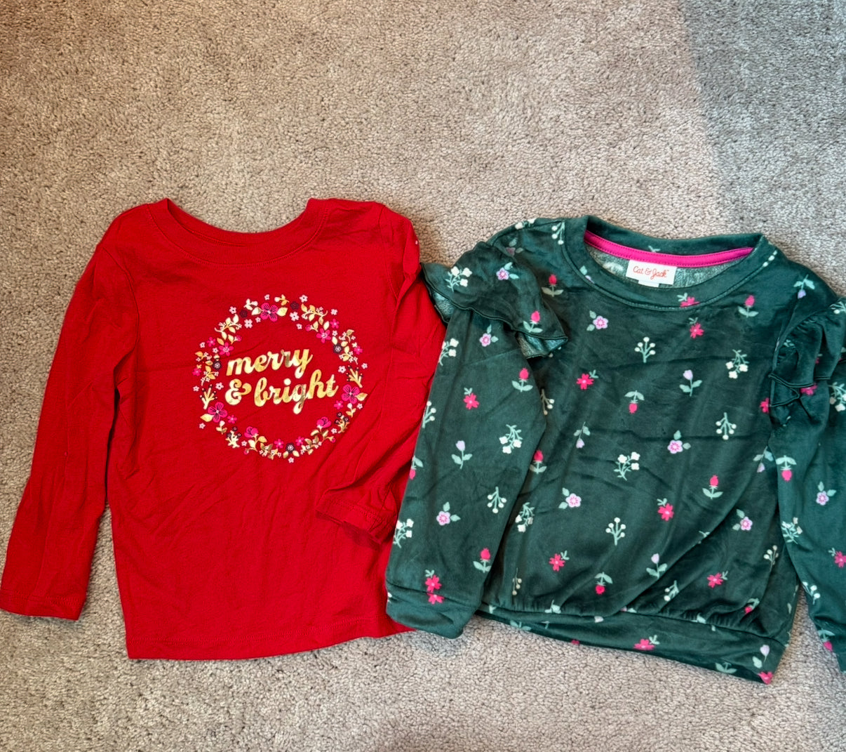 #139 Size 3T C&J Long Sleeve Short Lot (green is velvet sweater material)