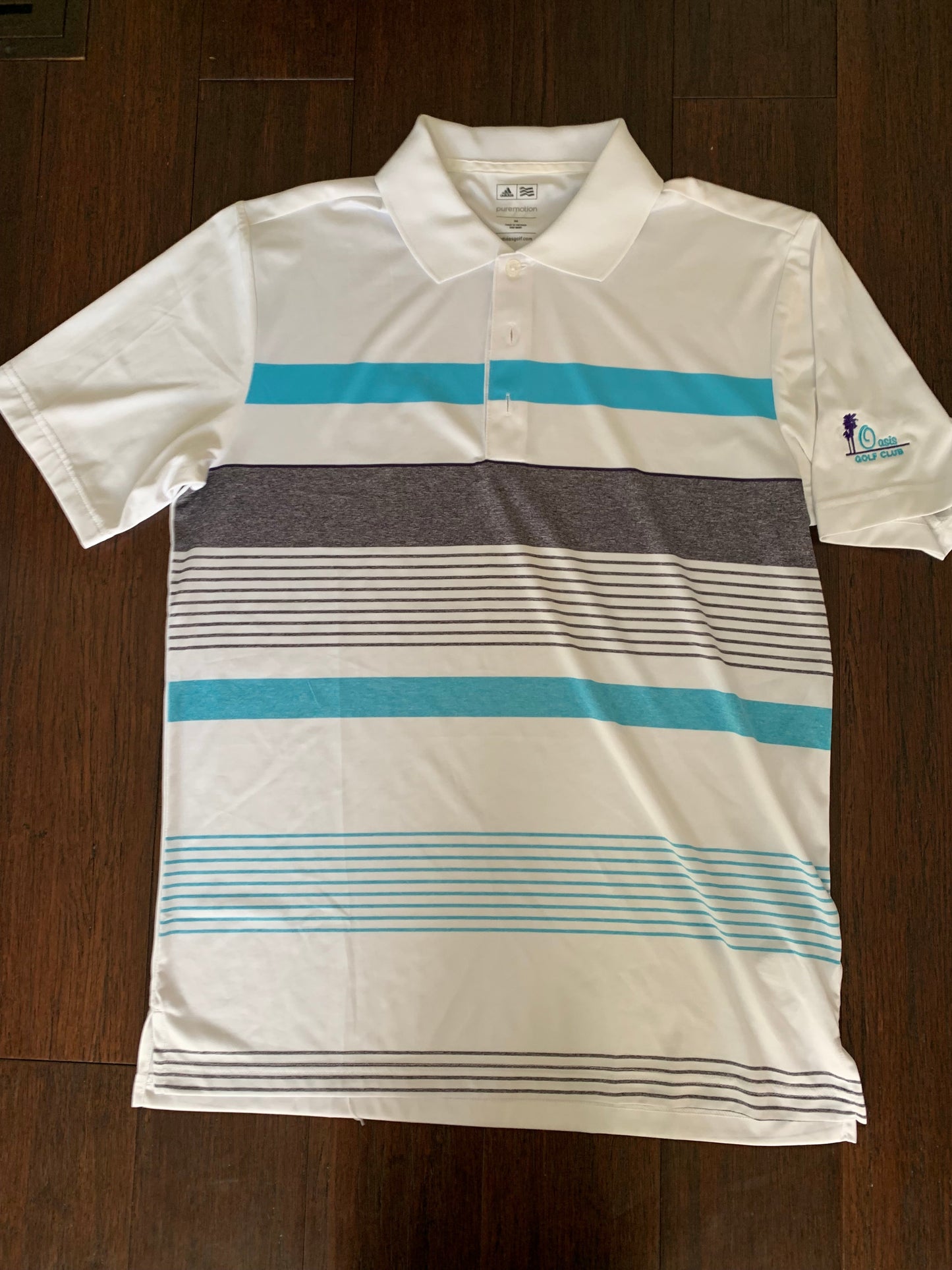 Seller 48, Adidas Dry Fit Golf Shirt, blue/gray/white, EUC, Mens M *REDUCED*