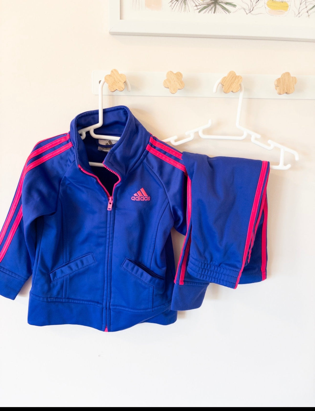 #36 girls adidas 18 month pink and purple track suit GUC
