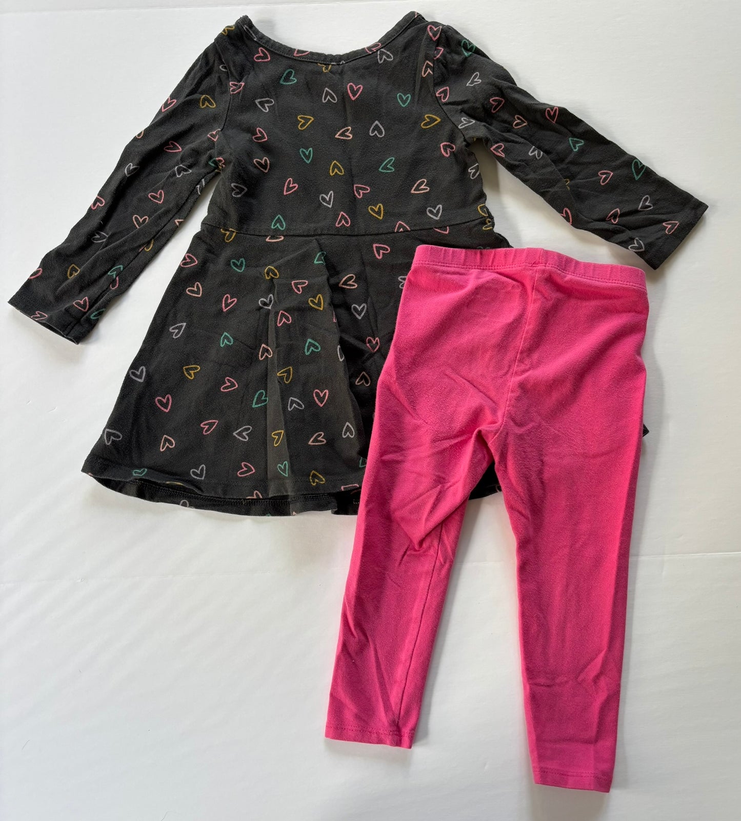 #101 Cat & Jack Heart Twirl Dress Pink Legging Outfit Girls Size 2T