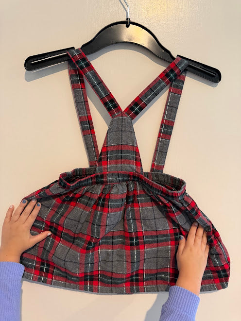 #9 Girls 4T Carter's Flannel Red & Gray Plaid Suspender Skirt