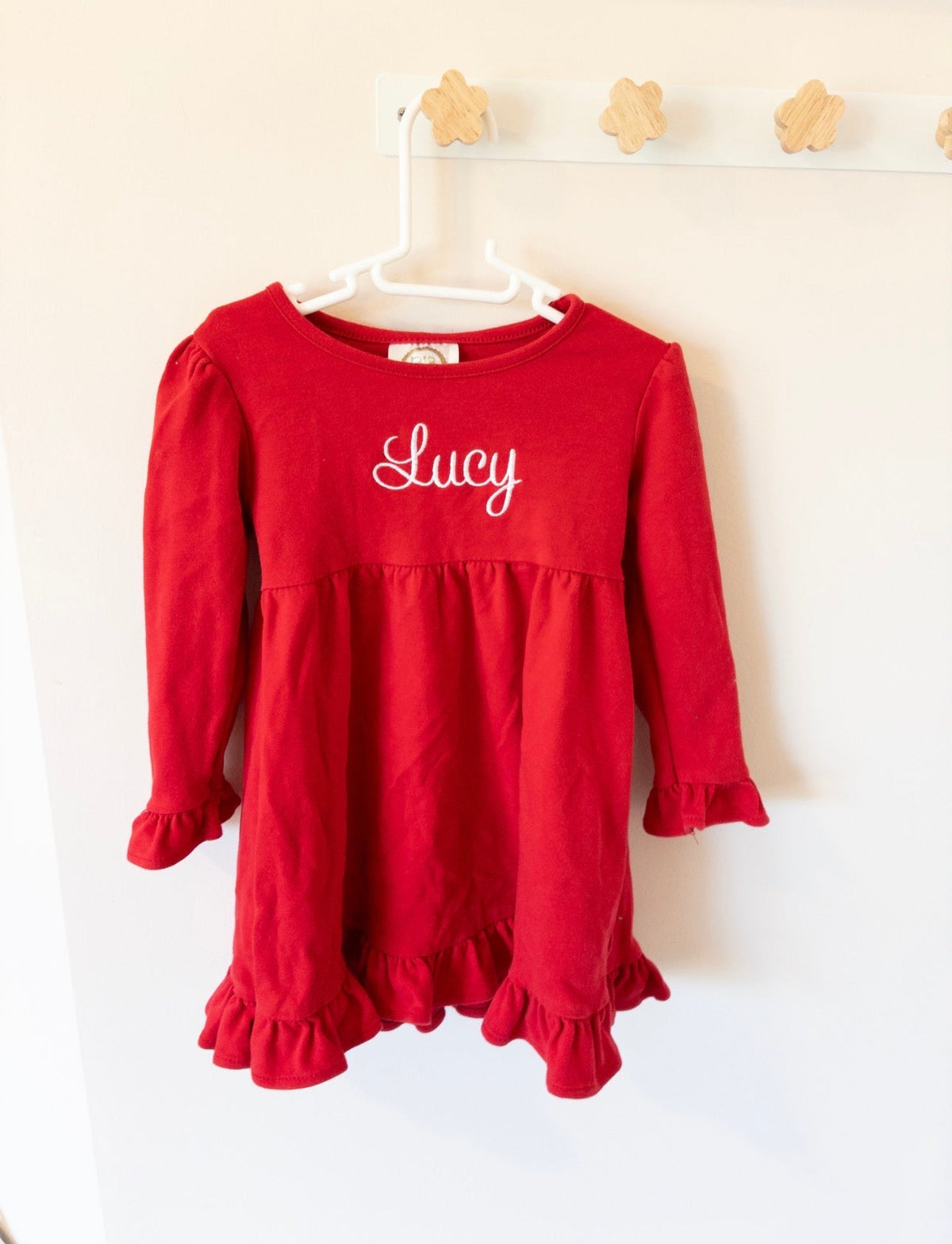#36 girls red Christmas dress with "Lucy" GUC 2t - banks botique-