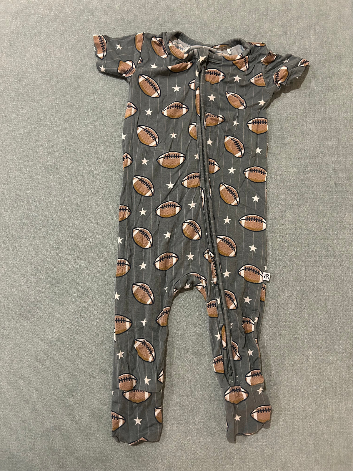 Seller 128 - Bums and Roses 9-12M Bamboo Football Zippie