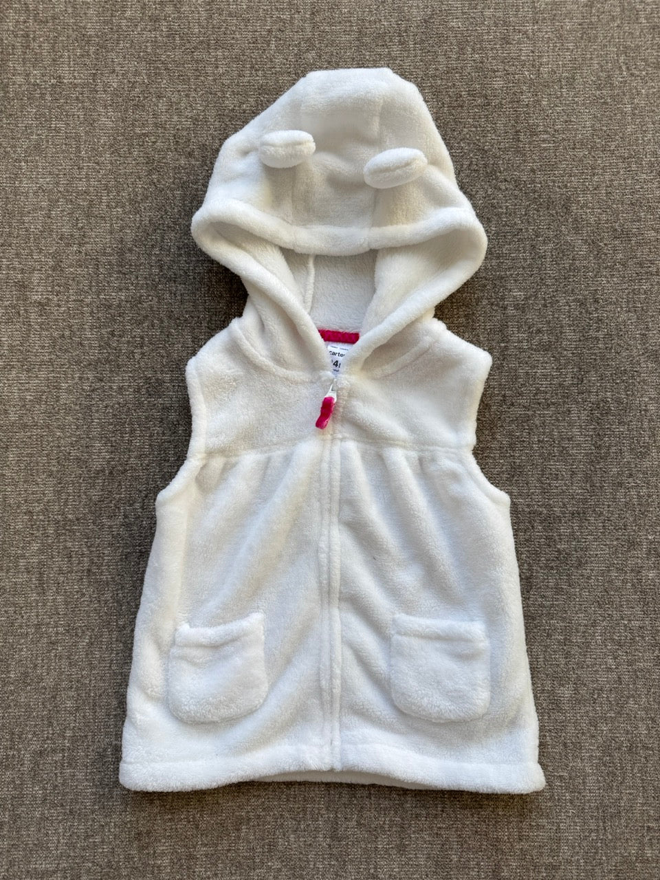 Seller #114 Carters white fleece vest with hood girls size 24 months