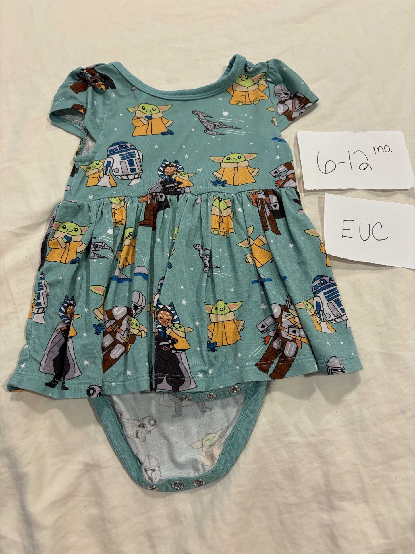 #77 - 6-12 Mo - GUC Little Sleepies - Grogu & Friends Dress