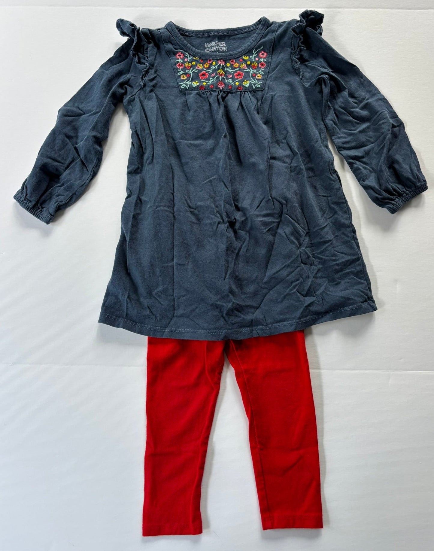 #101*REDUCED* Harper Canyon Floral Ruffle Tunic Shirt Red Leggings Girls Size 18 -2T