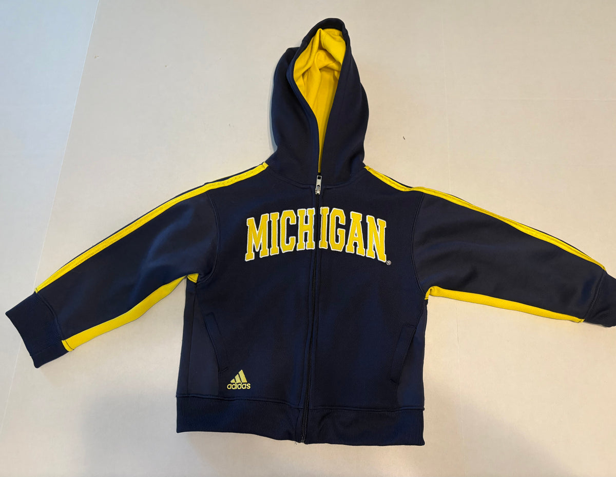 #25 Boys / unisex size 4 Adidas University of Michigan zip up hooded sweatshirt