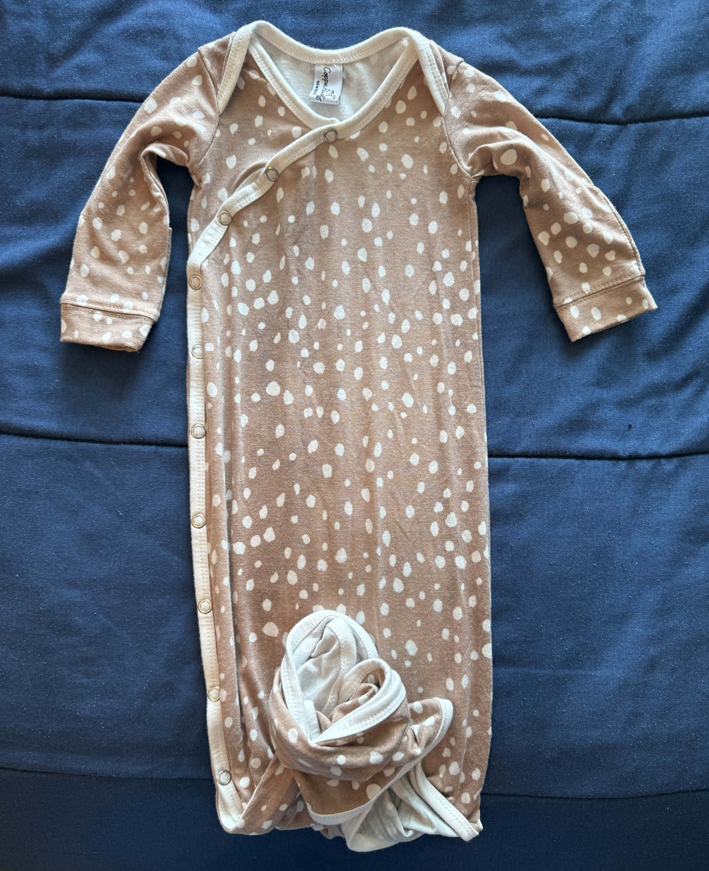 SELLER #6 Newborn Copper Pearl Brown Polka Dot Knotted Gown
