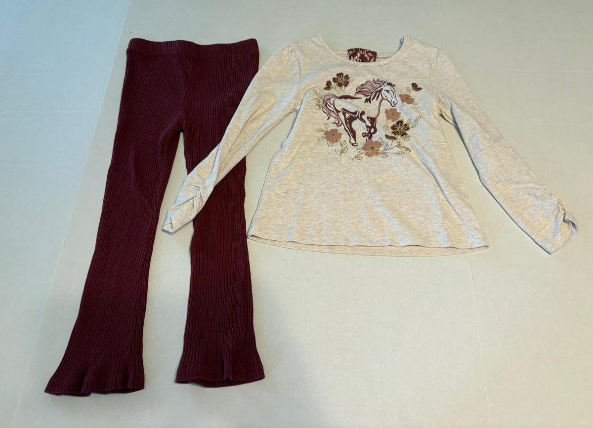 #25 Girls size 6 Little Lass outfit with long sleeve shirt and flare ribbed leggings