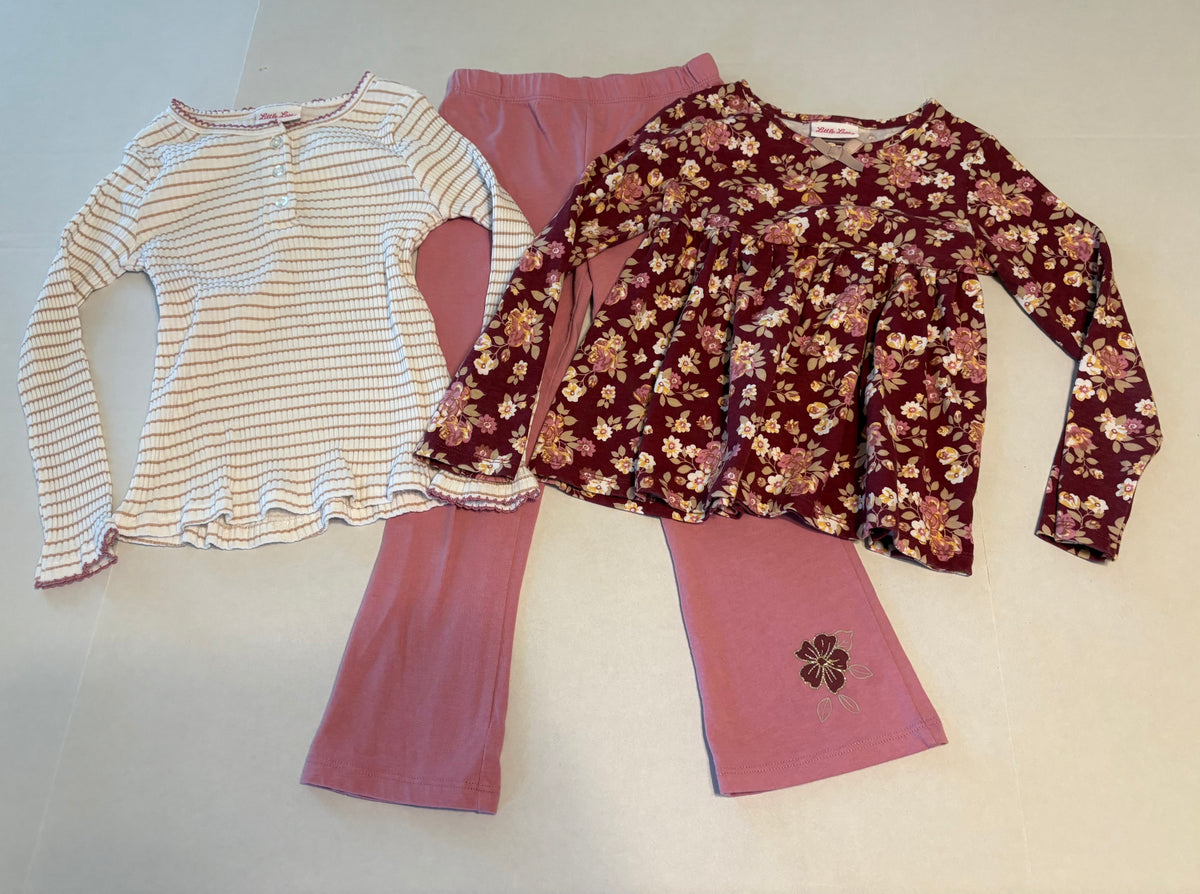 #25 Girls size 6 Little Lass 3 piece coordinating outfit long sleeve shirts and pants