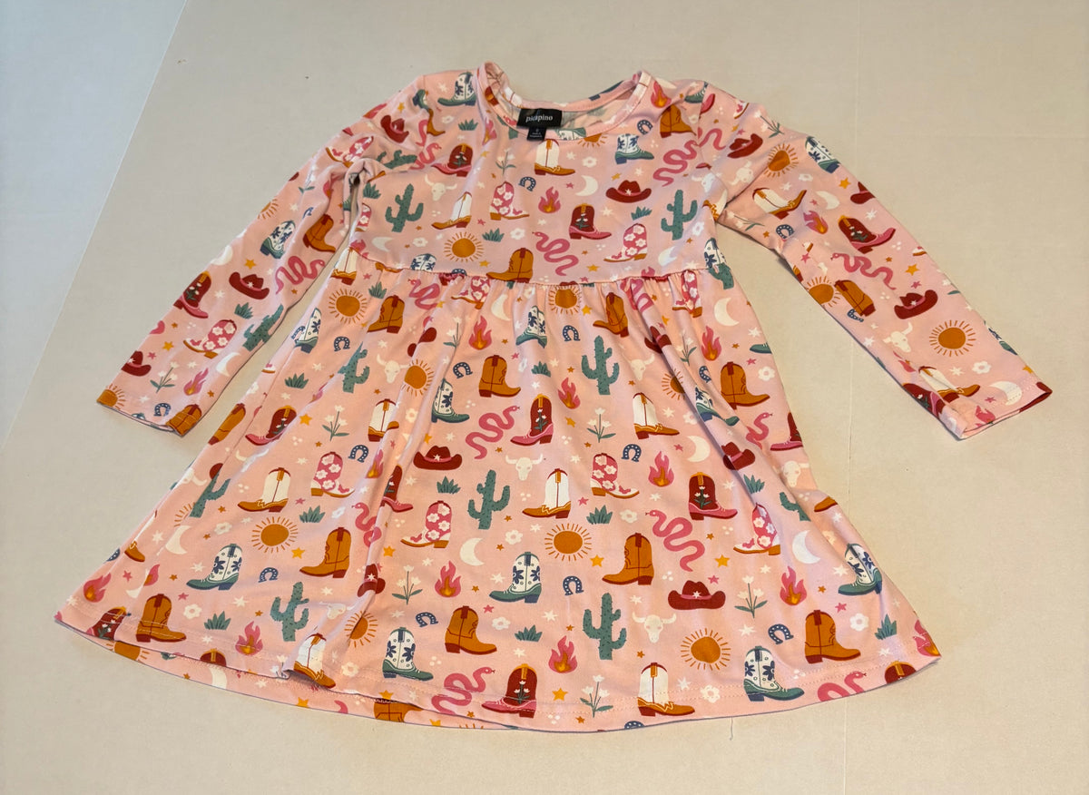 #25 Girls size 6 Picapino really soft long sleeve dress with cowgirl / western theme