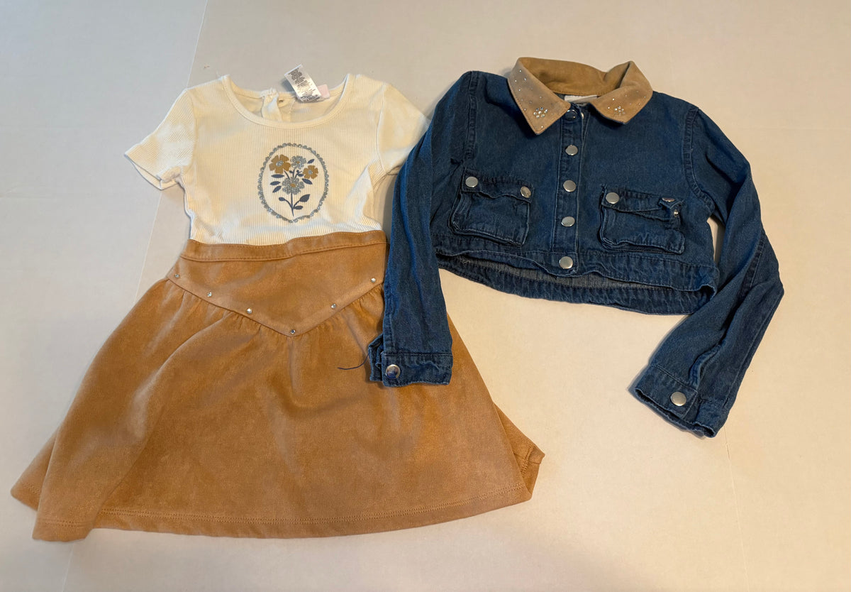 #25 Girls size 6 Little Lass suede bottom dress with denim jacket