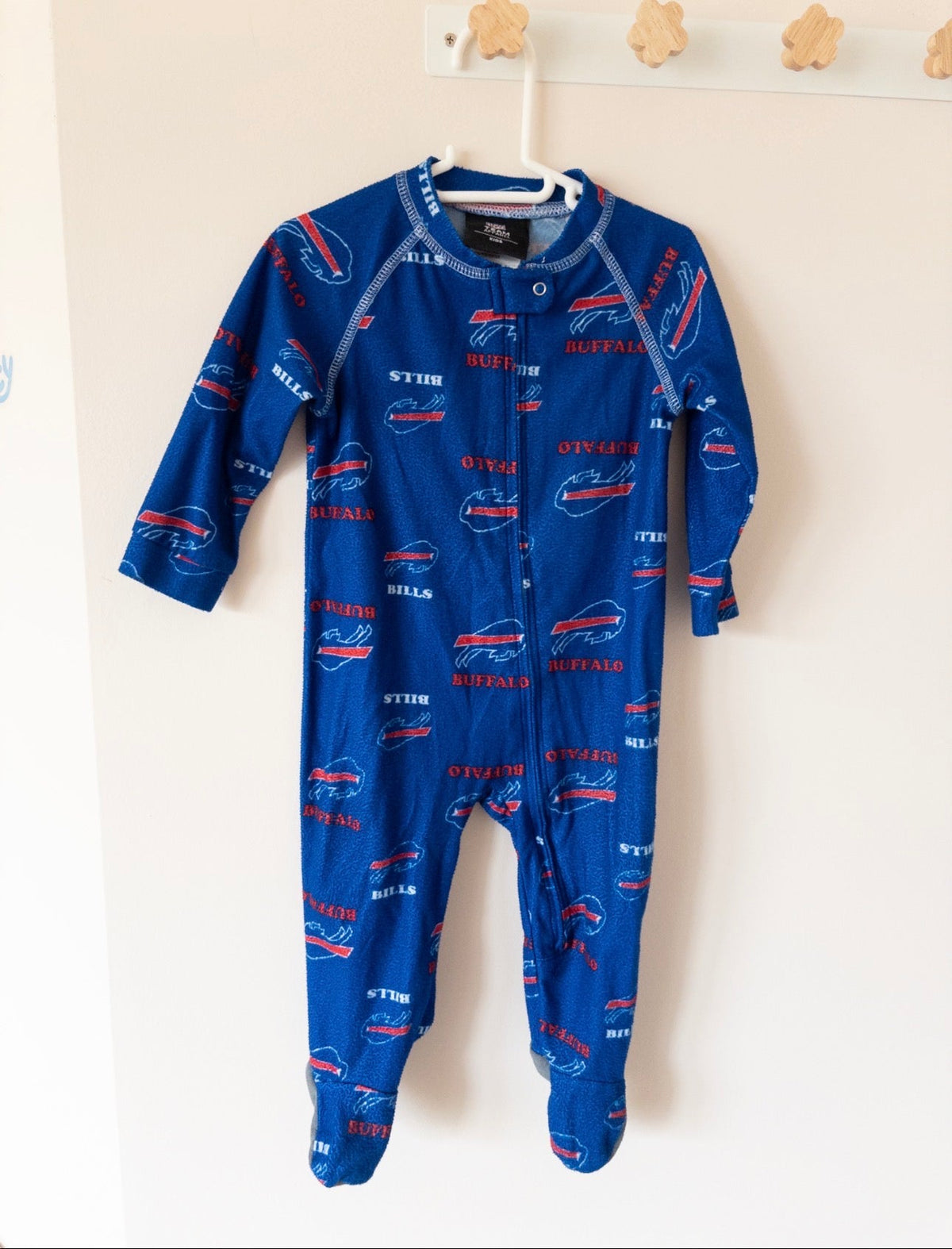 #36- Buffalo Bills 6-9 mo fleece pajamas GUC